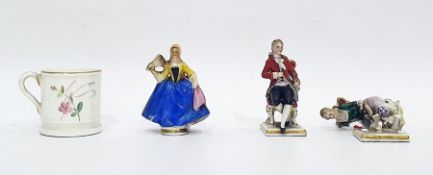 Porcelain miniature mug painted with bullfinch on a spray of heather, two Capodimonte porcelain