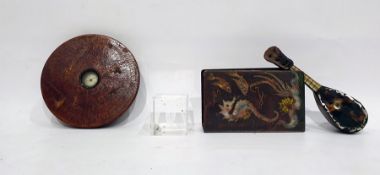 Metal and enamel bookcover, rectangular and decorated with seahorse, fish and seaweed, 11cm high,a