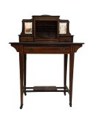 Edwardian bonheur-du-jour, rosewood with satinwood inlay, the two rectangular mirrored panels