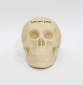 Porcelain model of a skull by W H Goss, of realistic colouring, inscribed 'Alas Poor Yorick', 8cm