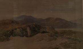 Edmund Morison Wimperis (1835-1900) Watercolour Moorland path with lake in background, initialled