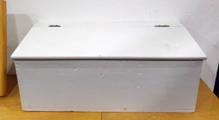 Painted box with hinged sloping top enclosing three compartments, width 73cm and a 19th century