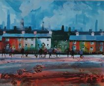 Tim Nash Watercolour Industrial terraces, signed, 19cm x 23cm