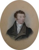 19th century English school Watercolour drawing Head and shoulders portrait of a gentleman, 22cm x