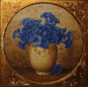 20th century  Watercolour  Vase of blue flowers, unsigned, 16cm diameter, in gilt frame inscribed '