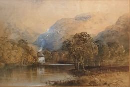 Thomas Charles Leeson Rowbotham (1823-1875) Watercolour  Cattle herder in mountainous landscape,