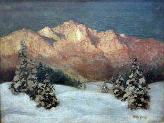 Continental school  Oil on canvas  Mountain scene,