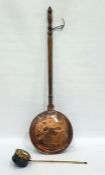 Brass chestnut warmer and a copper and stained wood warming pan (2)