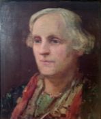 20th century English school  Oil on board Portrait study of a figure facing to the left, unsigned