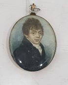 Early 19th century oval portrait miniature on ivory in the circle of Andrew Plimer, study of young