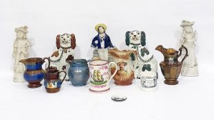 Victorian pink lustre pottery mug printed with a s