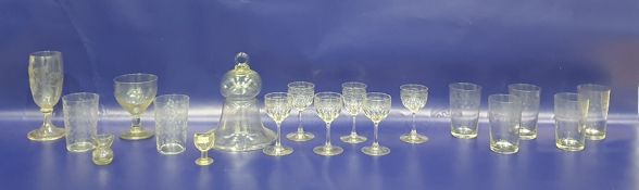 19th century glass bell with loop handle and folded rim, 20cm high, a 19th century glass rummer, a