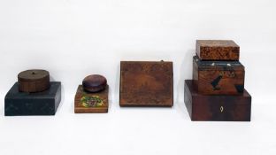 Quantity of assorted boxes including a rectangular jewellery box, the hinged cover with ink