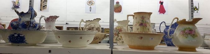 Edwardian ewer and basin decorated with roses, ano