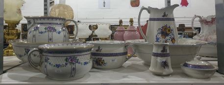 Edwardian ewers and basins, two matching sets, cha