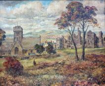 F H Fred Barnes Oil painting  Autumnal landscape with Neath Abbey ruins, 61.5cm x 74cm