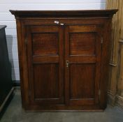 19th century wall hanging oak twin-door corner cupboard enclosing shelves