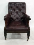 19th century red leather button-back and mahogany-