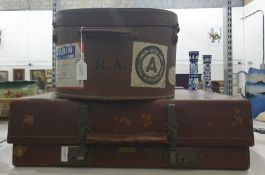 A vintage hat box, marked with labels for the 'Union Castle Line to and from South Africa' and a