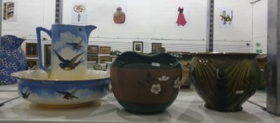 Edwardian ewer and basin decorated with swifts and