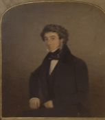 Heaton (mid 19th century) Watercolour Portrait of a gentleman in black jacket, white shirt, black