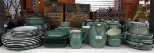 Part dinner service Denby - sage green with pale yellow interior and coordinating plates,white