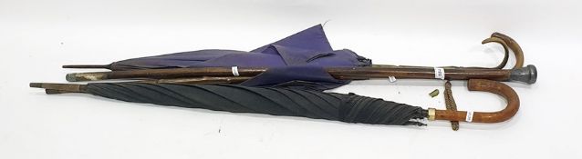 Inlaid barometer and a pair of oak bellows with brass and copper mounts (2)