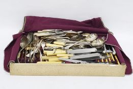 Quantity of mother-of-pearl handled dessert eaters, quantity plated table flatware and cream-handled