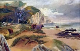 P J Popplestone (19th century)  Pair oil on canvas Highland cattle in a landscape, each signed lower