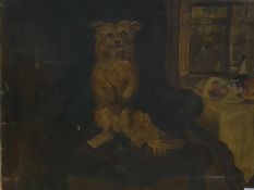 James(?) (late 19th/early 20th century)  Oil on canvas Study of a terrier sitting in high backed