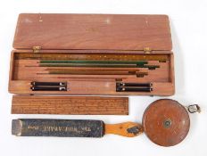 Shaving tin, a brown leather cased tape measure, writing implements, etc (1 box)