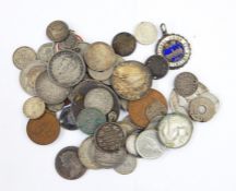 1672 Charles II crown, 1895 half crown, bag of foreign silver plus other assorted coins (1 box)