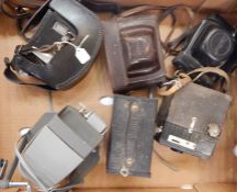 Box of six assorted cameras to include examples by Ilford, Halina and a Soho Junior, etc
