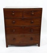19th century mahogany chest of two short over three long drawers, turned wooden handles, 92.5cm x