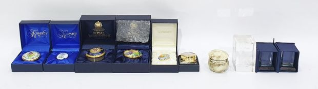 Two boxes of assorted items to include Kingsley enamel patchpots, Royal Worcester enamel pots,