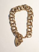 9ct gold double link bracelet with 9ct gold padlock clasp, approx 41g