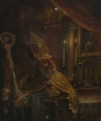 Possibly 19th century school  Oil on panel  Study of bishop wearing mitre and cloak, bearing crosier