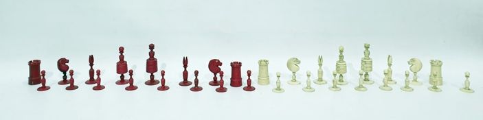 Red stained and plain bone chess set