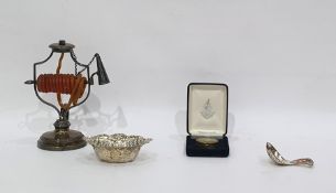 Arts & Crafts silver plated caddy spoon by Morecambe HEC, circa 1910, with hammered bowl and pierced