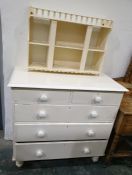 White painted 19th century pine chest of two short