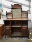 19th century walnut mirror-back sideboard with three-part mirrored superstructure above assorted