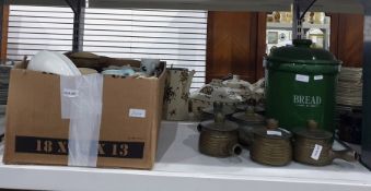 Assorted ceramics, flower planters, mugs, a ceramic bread bin and studio pottery 'Langley' lidded