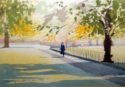 Christopher Harman(?)  Watercolour  Figure on sunny path, indistinctly signed and dated 93 lower