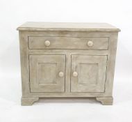 Grey painted 20th century cupboard, the rectangular top above a single drawer and two cupboard