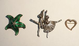 Norwegian silver gilt and green enamel brooch by Ivar Holth, modelled as a starfish, of raised