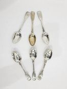 Pair of Victorian silver fiddle pattern dessert spoons by William Eaton, London 1844-45, two further