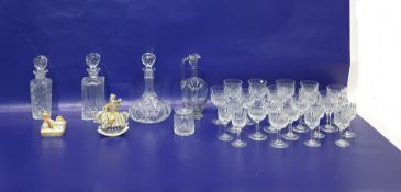 Assorted glassware to include Thomas Webb examples, wine glasses, decanters, etc
