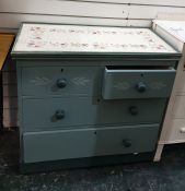 Tile top chest of two short over two long drawers, to plinth base, 86cm x 81cm