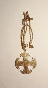 Modern 9ct gold cross pendant of circular Celtic design with engraved decoration, on 9ct gold