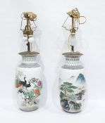 Pair Chinese porcelain vase table lamps, rouleau-p